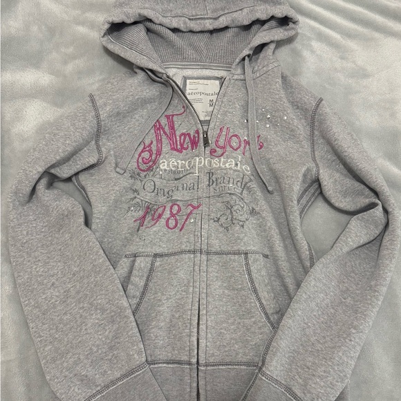 Aeropostale Tops - Aeropostale Women's Gray Zip-Up Hoodie with Pink Accents
